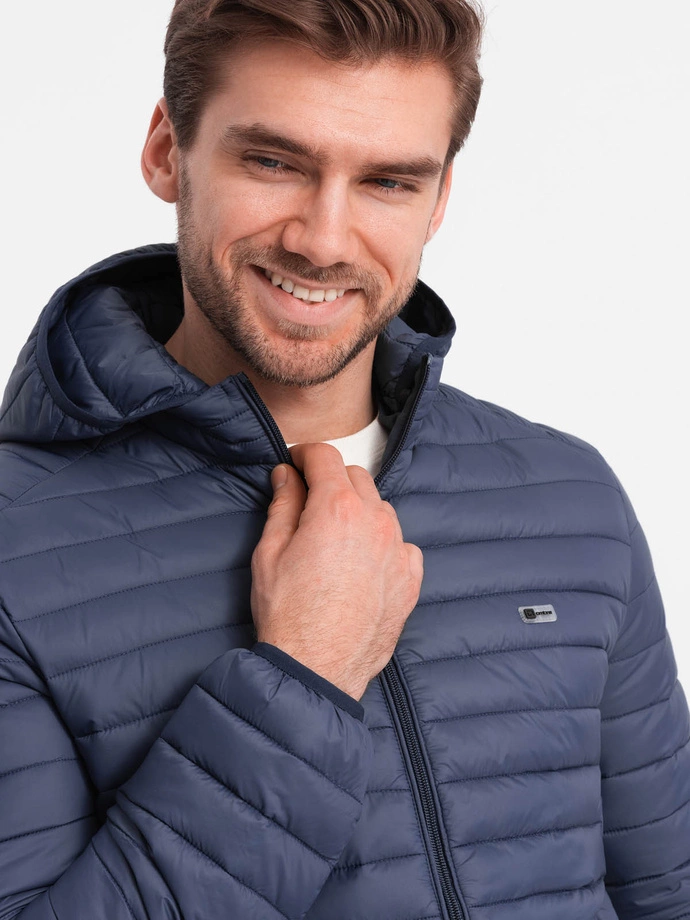 Men's quilted bagged jacket - navy blue V1 OM-JALP-0156