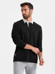 Men's sweatshirt with white polo collar - black V6 OM-SSNZ-0132
