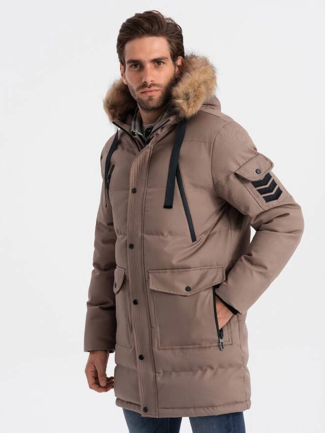 Jachetă parka de iarnă pentru bărbați - maro deschis V6 OM-JALJ-0132