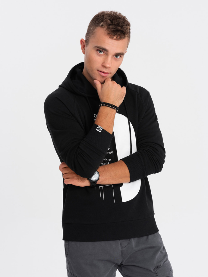 Hanorac cu imprimeu HOODIE pentru bărbați - negru V3 OM-SSPS-0152