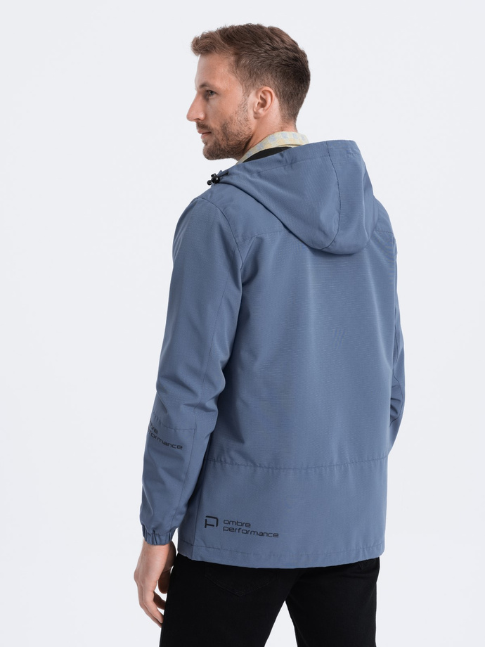 Men's transitional jacket with hood - blue V3 OM-JANP-22FW-005