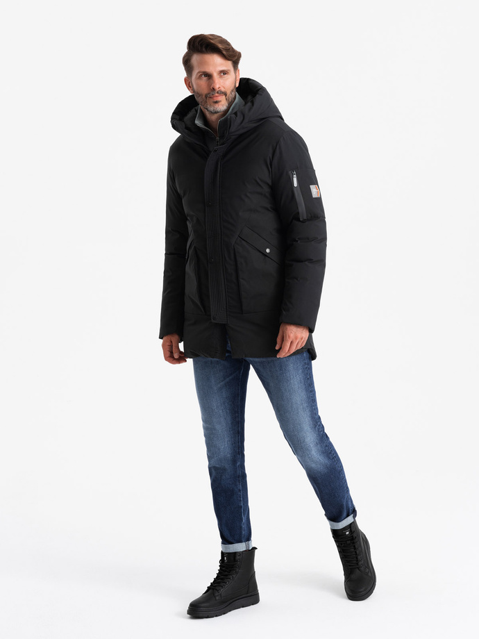 Men's long seasonal outdoor style jacket - black V1 OM-JALJ-0202