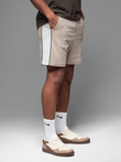 Men's short sweat shorts with wide stripes - beige V2 OM-SRSK-0182