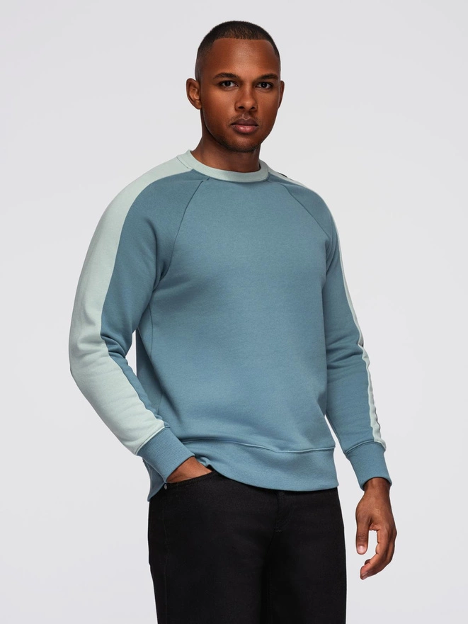 Men's sweatshirt with contrasting stripes and raglan sleeves - bleached turquoise V4 OM-SSNZ-0200