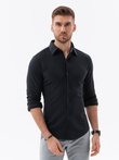 Vyriški trikotažiniai SLIM FIT marškiniai ilgomis rankovėmis - juodi V4 OM-SHCS-0177