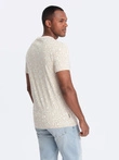 Men's cotton t-shirt with letter print and pocket - cream and brown V1 OM-TSFP-0188