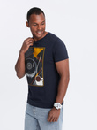 Men's printed cotton t-shirt vinyl - navy blue V2 OM-TSPT-0119