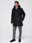 Elegant men's parka with cargo pockets and hood - black V1 OM-JAPJ-0287