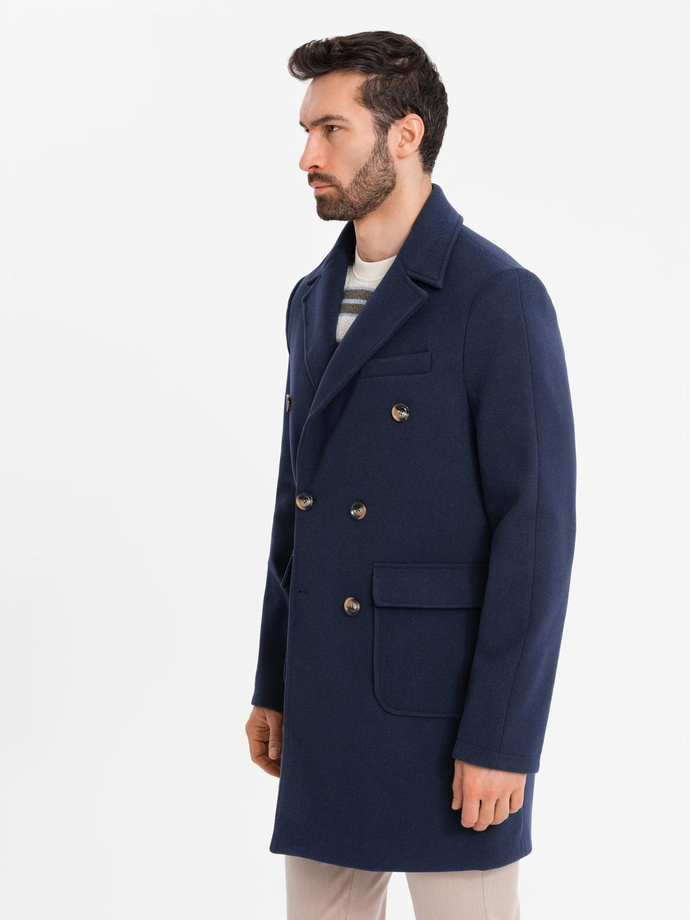 Pánský dvouřadový kabát s ozdobnými knoflíky - indigo V1 OM-COWC-0109