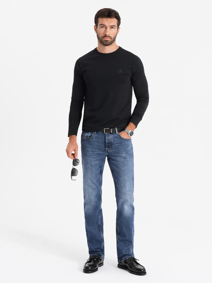 Vyriška SLIM FIT ilgomis rankovėmis su elastanu ir spauda - juoda V1 OM-LSBC-0124