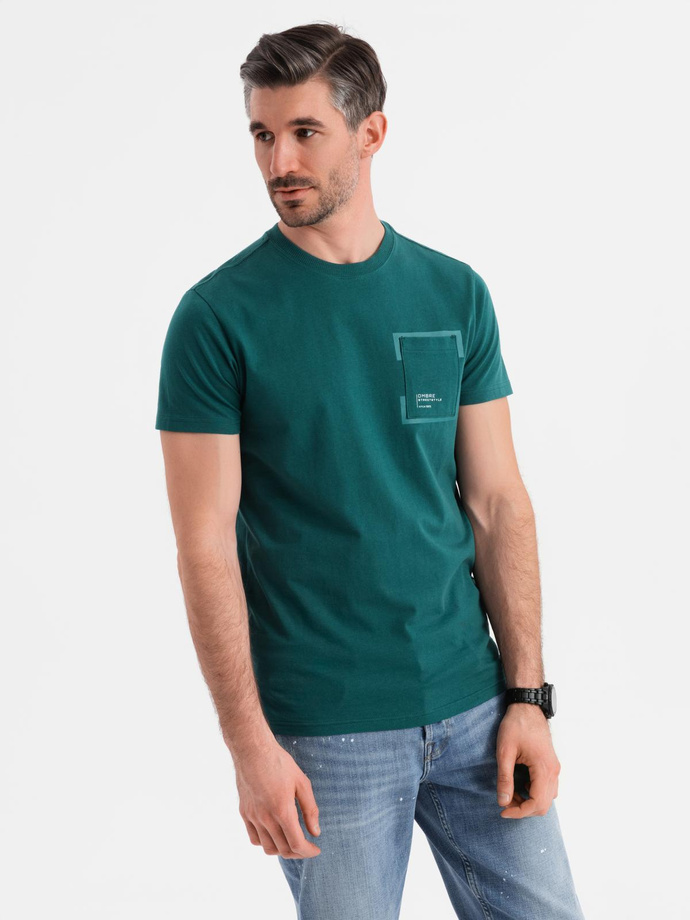 Men's cotton t-shirt with pocket print - dark green V5 OM-TSPT-0154