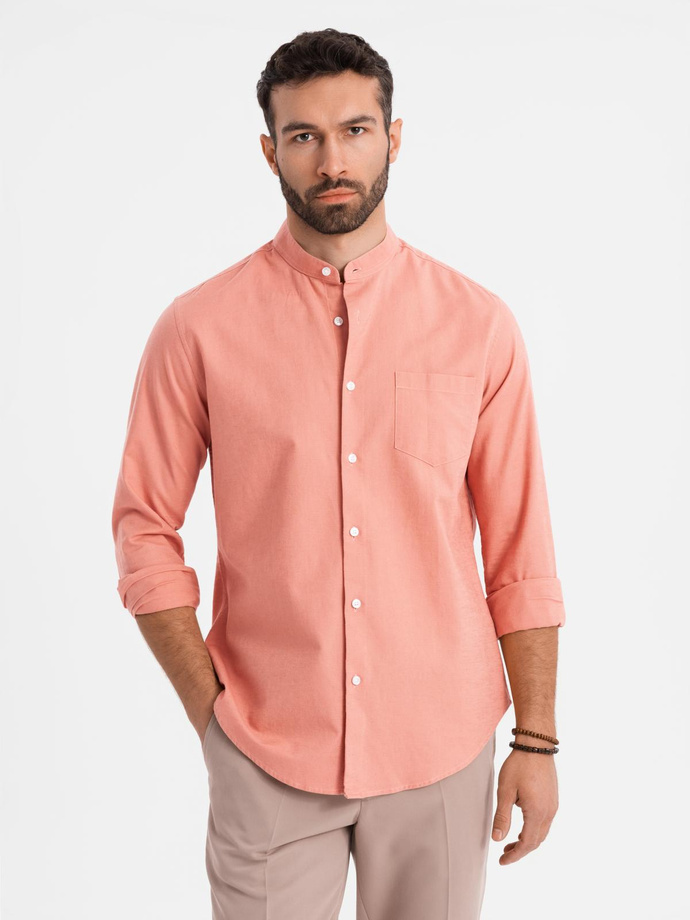Men's linen shirt with collar and pocket REGULAR FIT - peach V1 OM-SHCS-0161