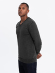 Washed men's pullover with a v-neck - black V1 OM-SWOS-0108