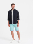 Men's chinos shorts with contrasting turn-up - turquoise V4 W421