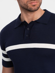 Men's soft knit polo shirt with contrasting stripes - navy blue V2 OM-POSS-0118