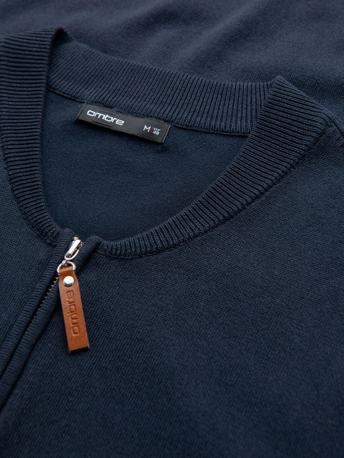 Men's sweater with viscose and spread neckline - navy blue V4 OM-SWZS-0124