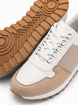 Patchwork men's sneaker shoes with combined materials - white and sand V1 OM-FOSL-0144