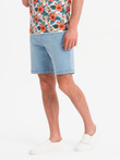 Men's shorts with elastic waistband and wash effect - light blue V1 OM-SRDS-0192