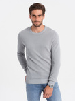 Men's textured sweater with half round neckline - light grey V5 OM-SWSW-0104