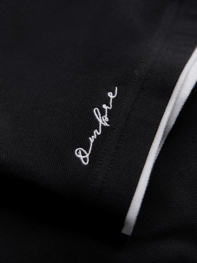 Tricou polo bărbătesc din bumbac cu ornamente contrastante - negru V8 OM-POSS-0113