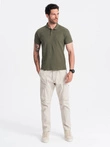 Men's BASIC single-color pique knit polo shirt - dark olive green V6 OM-POBS-0100