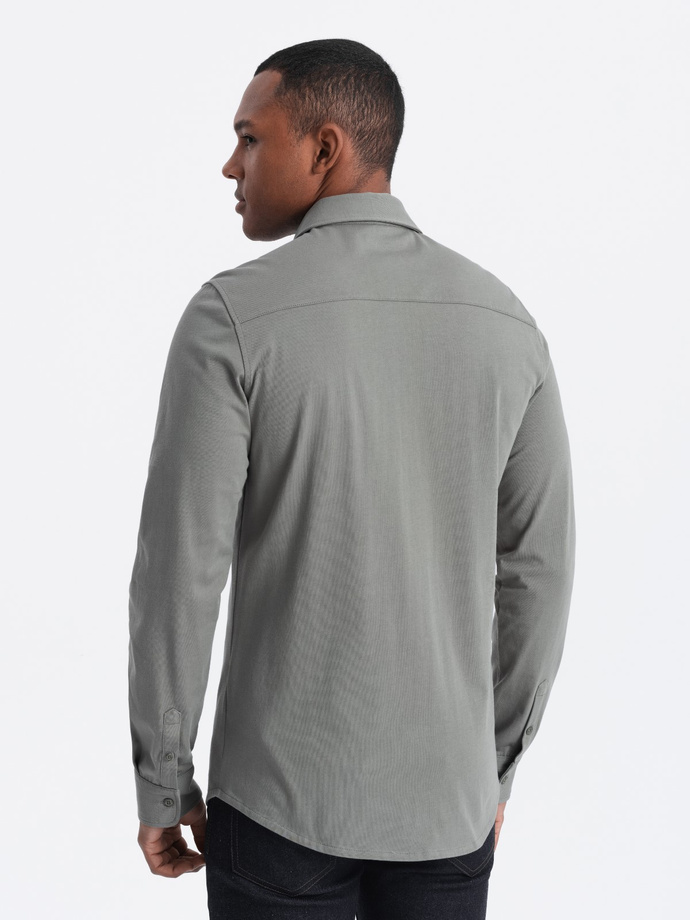 Men's cotton REGULAR single jersey knit shirt - light khaki V4 OM-SHCS-0138
