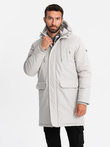 Jachetă parka clasică lungă pentru bărbați - crem V1 OM-JALJ-0166