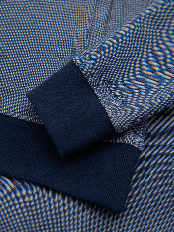 Men's pique knit bomber sweatshirt - navy blue V2 OM-SSZP-0238