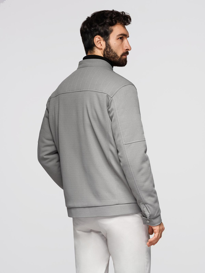 Pánska motorkárska bunda s vreckami a golierom - sivá V3 OM-JALP-0157