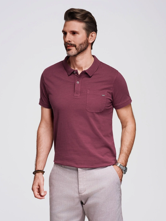 Men's polo t-shirt with decorative buttons - maroon V6 S1744
