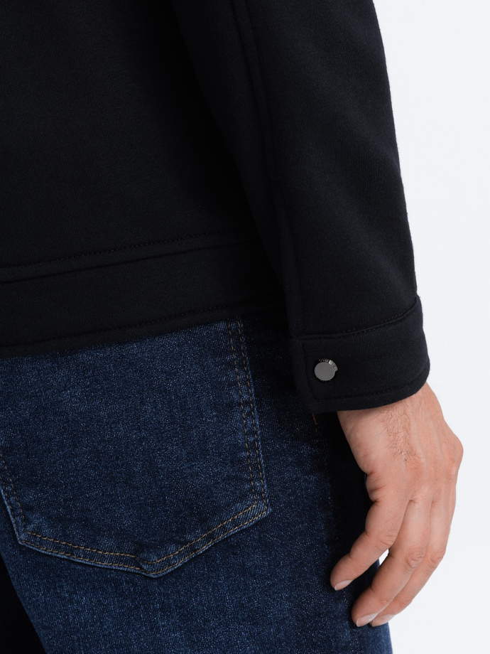 Men's unbuttoned sweatshirt with stand-up collar - black V5 OM-SSZP-22FW-005