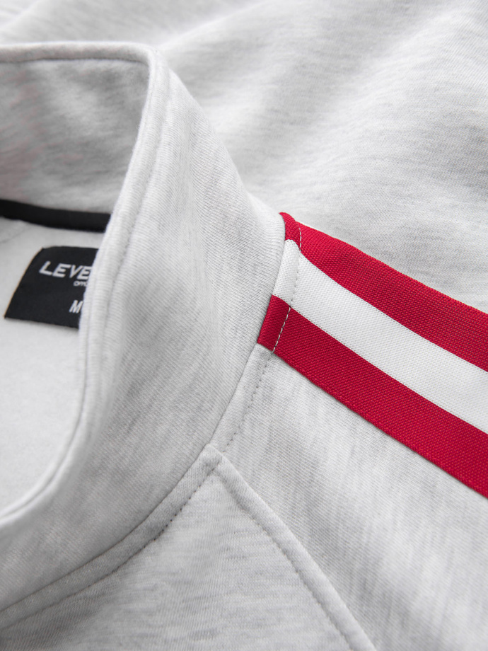 Men's sweatshirt with high collar and stripes - grey melange V1 OM-SSZP-0219