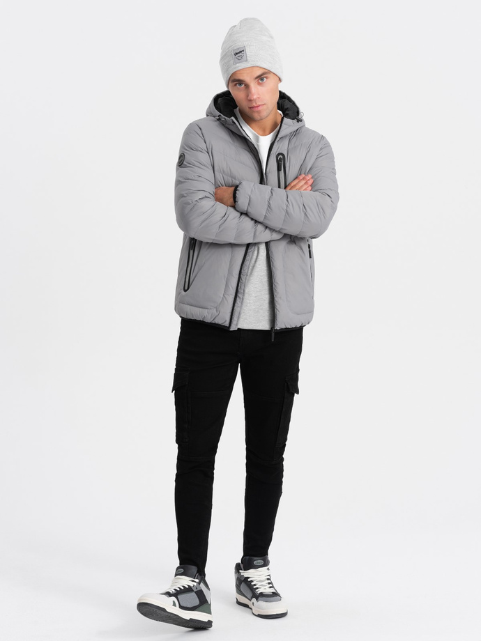 Vyriška dygsniuota sportinė striukė - pilka V5 OM-JALP-0118