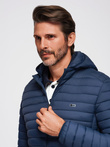 Classic men's quilted jacket with pouch option - navy blue V1 OM-JALP-0295