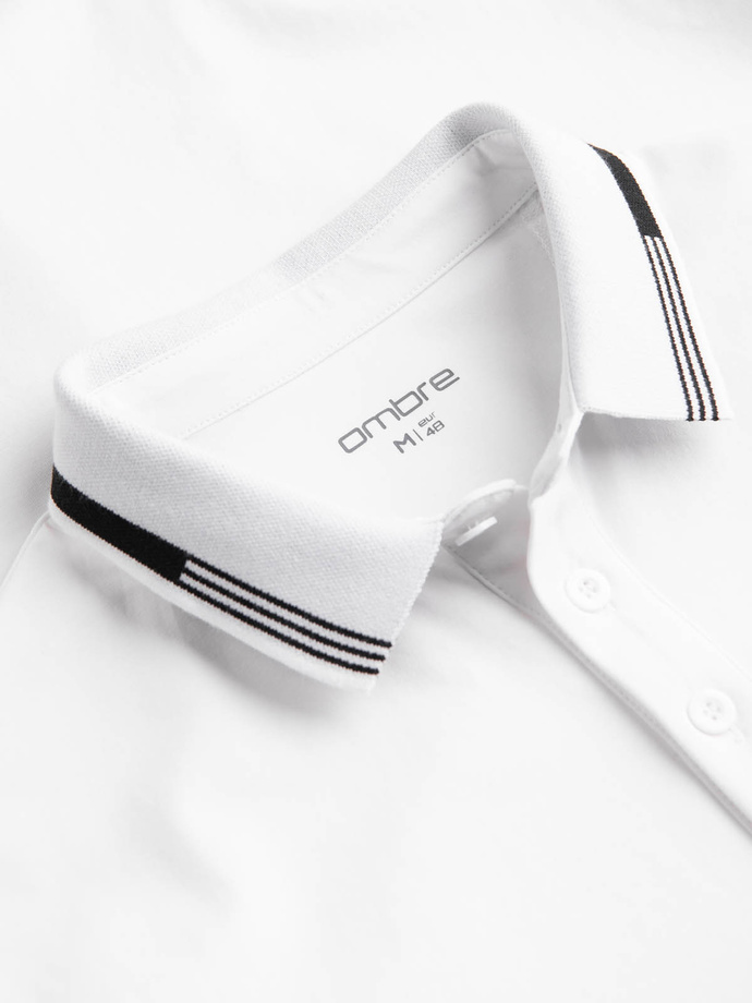 Vyriški elastano polo marškinėliai su kontrastingais elementais - balti V1 OM-POSS-0123