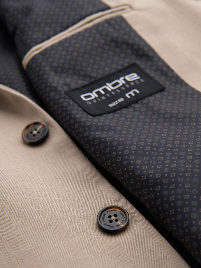 Elegantiška vyriška SLIM FIT striukė su rayonu - smėlio spalvos V2 OM-BLZB-0135