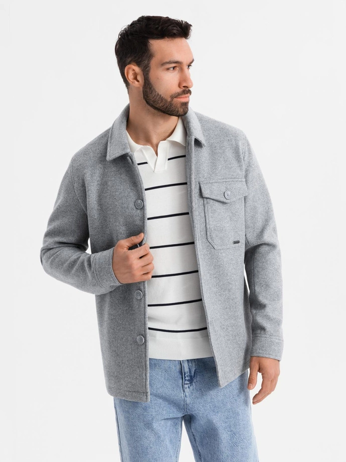 Jachetă fleece pentru bărbați din viscoză ușoară - gri V2 OM-JANP-0199