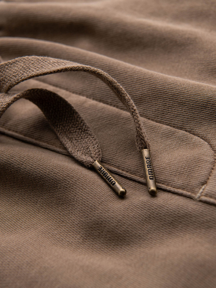 Pánské teplákové kraťasy RELAXED FIT ve sportovním stylu - světle hnědé V2 OM-SRWS-0122