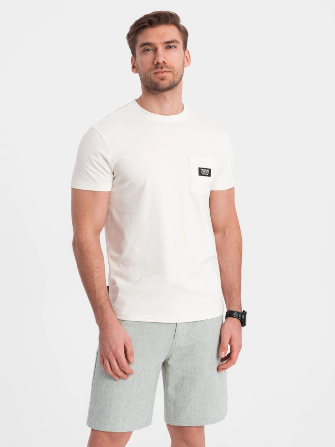Vyriški megzti šortai iš lino ir medvilnės - šviesiai žali V2 OM-SRCS-0130