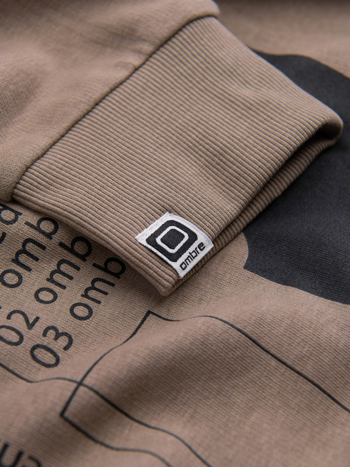 Men's printed HOODIE sweatshirt - dark beige V2 OM-SSPS-0152