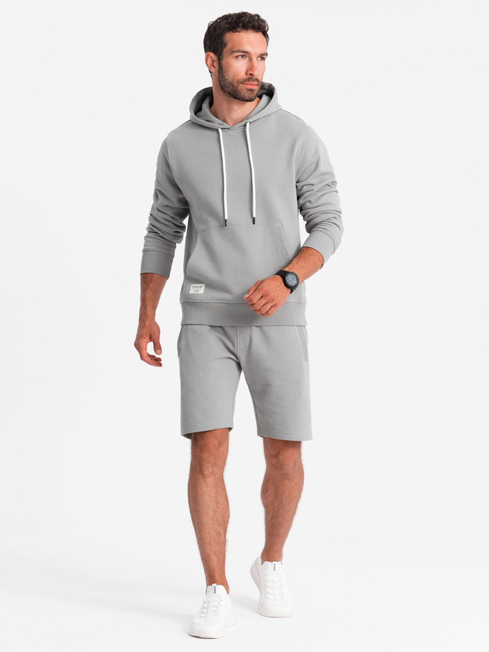 Men's sweatshirt set kangaroo sweatshirt + shorts - gray V8 Z75