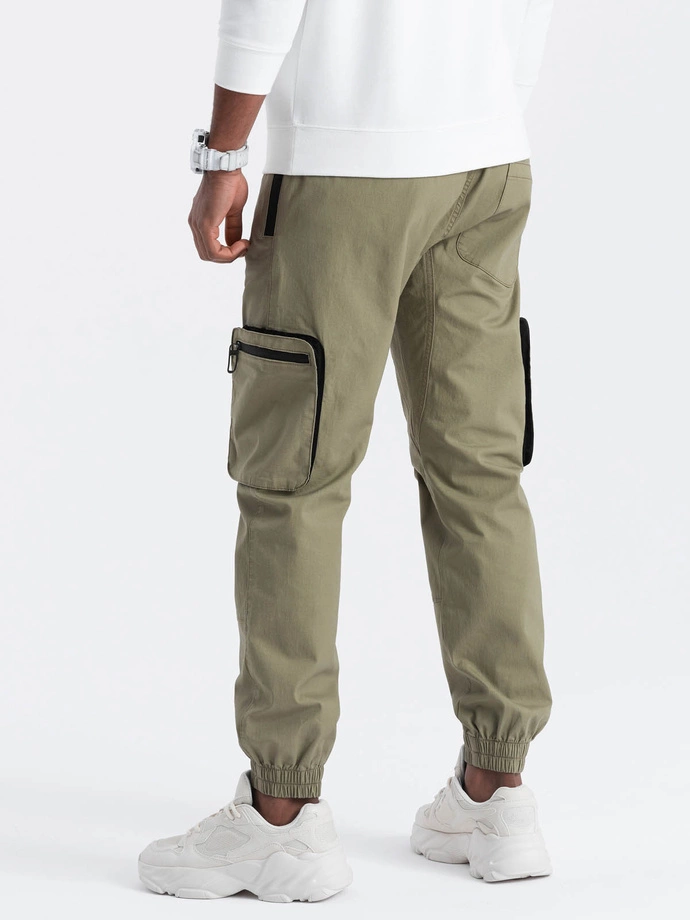 Pantaloni JOGGER pentru bărbați cu buzunare cargo cu fermoar - gri deschis V1 OM-PAJO-0135