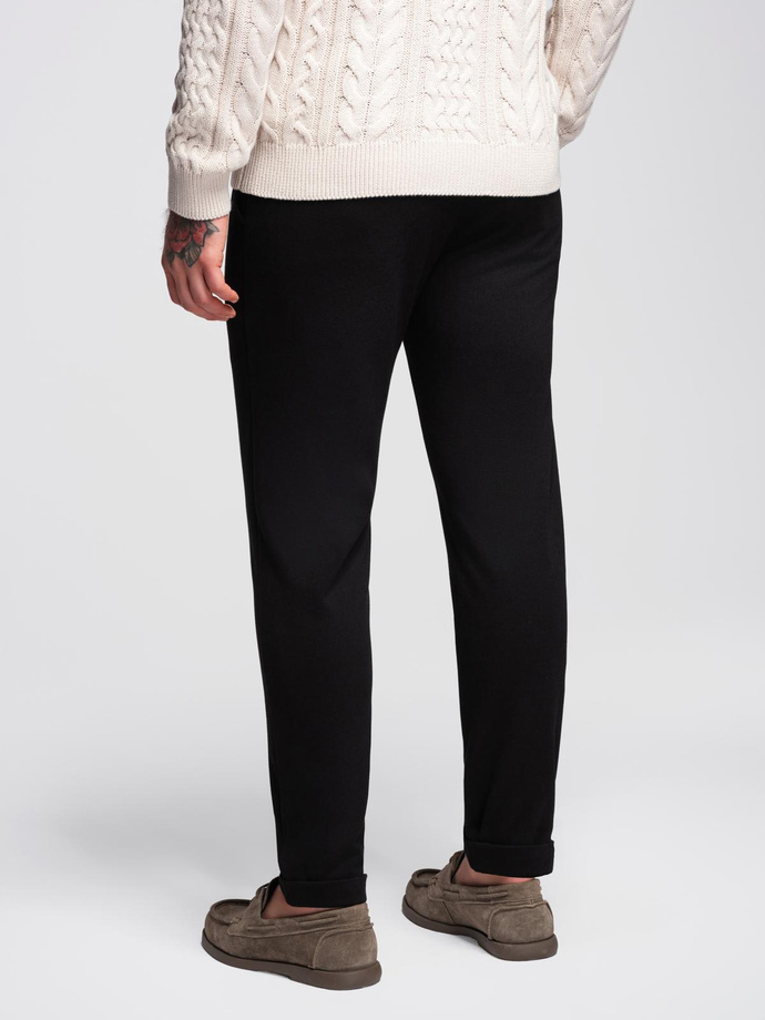 Men's pique knit pants with adjustable waistband - black V2 OM-PACP-0283