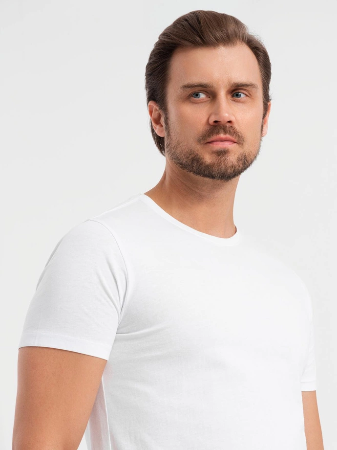 Set tricou cu gât rotund din bumbac pentru bărbați BASIC - 3x alb V11 OM-TSBS-0232
