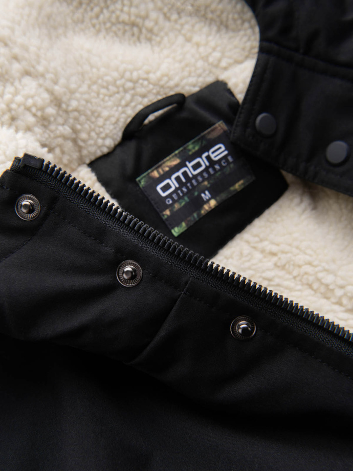 Męska długa kurtka parka sherpa – negru V4 OM-JALJ-0181
