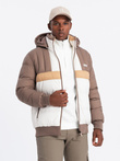 Colorful retro men's sports jacket - beige and white V2 OM-JALP-0175