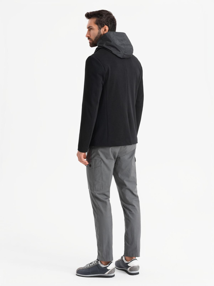 Vyriška striukė su gobtuvu ir aukšta apykakle - juoda V2 OM-BLZB-0133