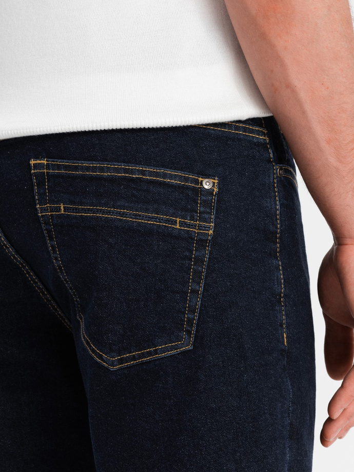 Men's denim shorts with rolled up legs - navy blue V1 OM-SRDS-0134