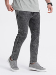 Pánske džínsové nohavice slim fit s prešívaním na kolenách - sivé V3 OM-PADP-0109