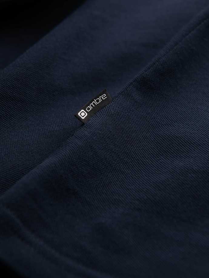 Tricou polo pentru bărbați cu dungi în două tonuri - albastru marin V1 OM-POSS-0127